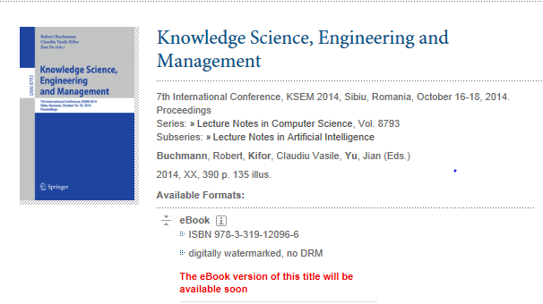 LNCS Vol. 8793 “Knowledge Science, Engineering and Management”